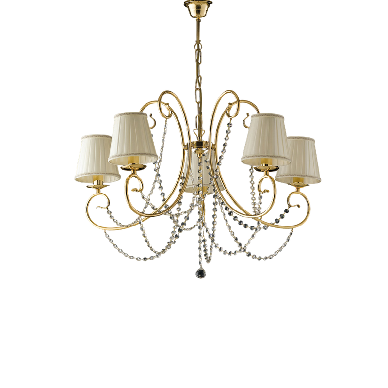 Lampadario in ferro dorato 5 luci con paralumi H.55 - MAX 115 - Ø72