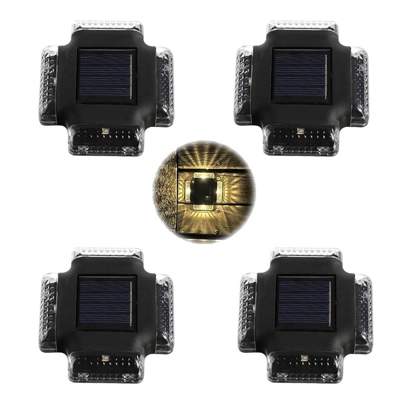 Ścienne lampy LED na cztery strony, zewnętrzna lampa słoneczna, lampy ścienne solarne z ciepłym światłem z 4 LED.