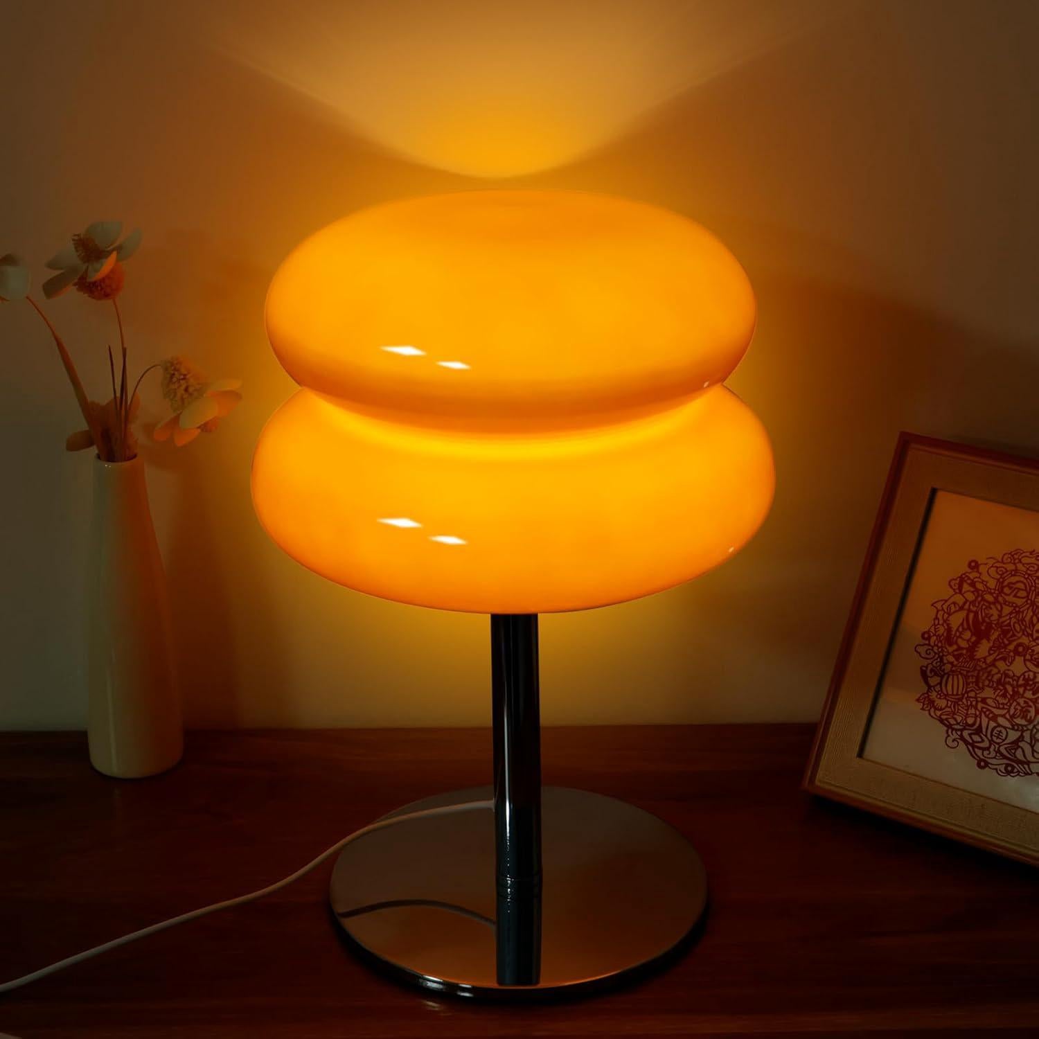 Szklana lampka nocna, trójkolorowa lampka USB + pilot, postmodernistyczna lampka nocna Bauhaus (pomarańczowa) [klasa efektywności energetycznej A]