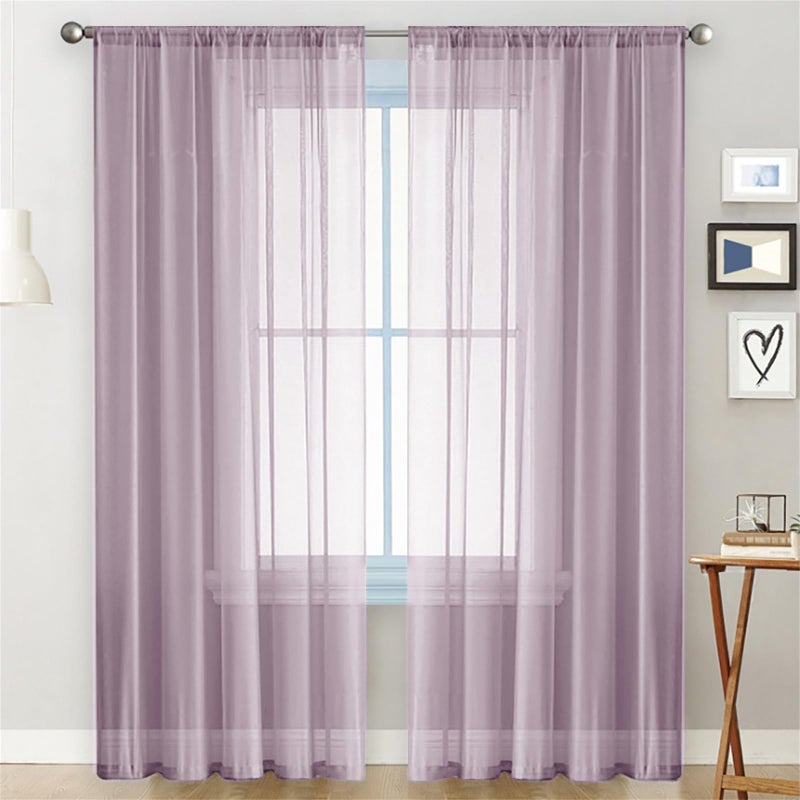 Fioletowe, gładkie firany z siateczki, 2 panele 150 x 250 cm, do salonu, sypialni, kuchni