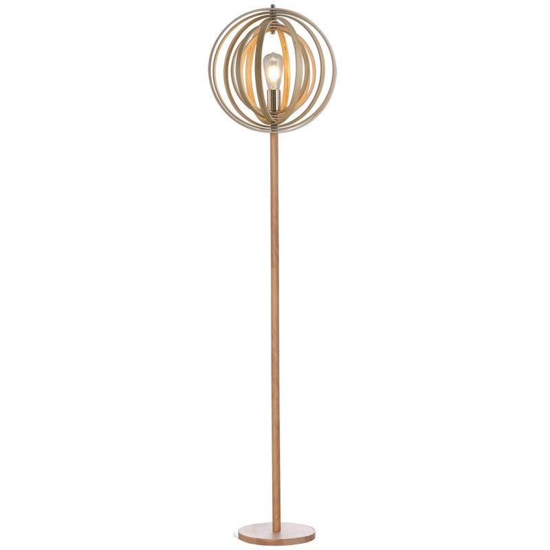 Okrągła lampa podłogowa, maks. 40 W. Klosz z jasnego naturalnego drewna, wymiary: Ø 38 x 160 cm.