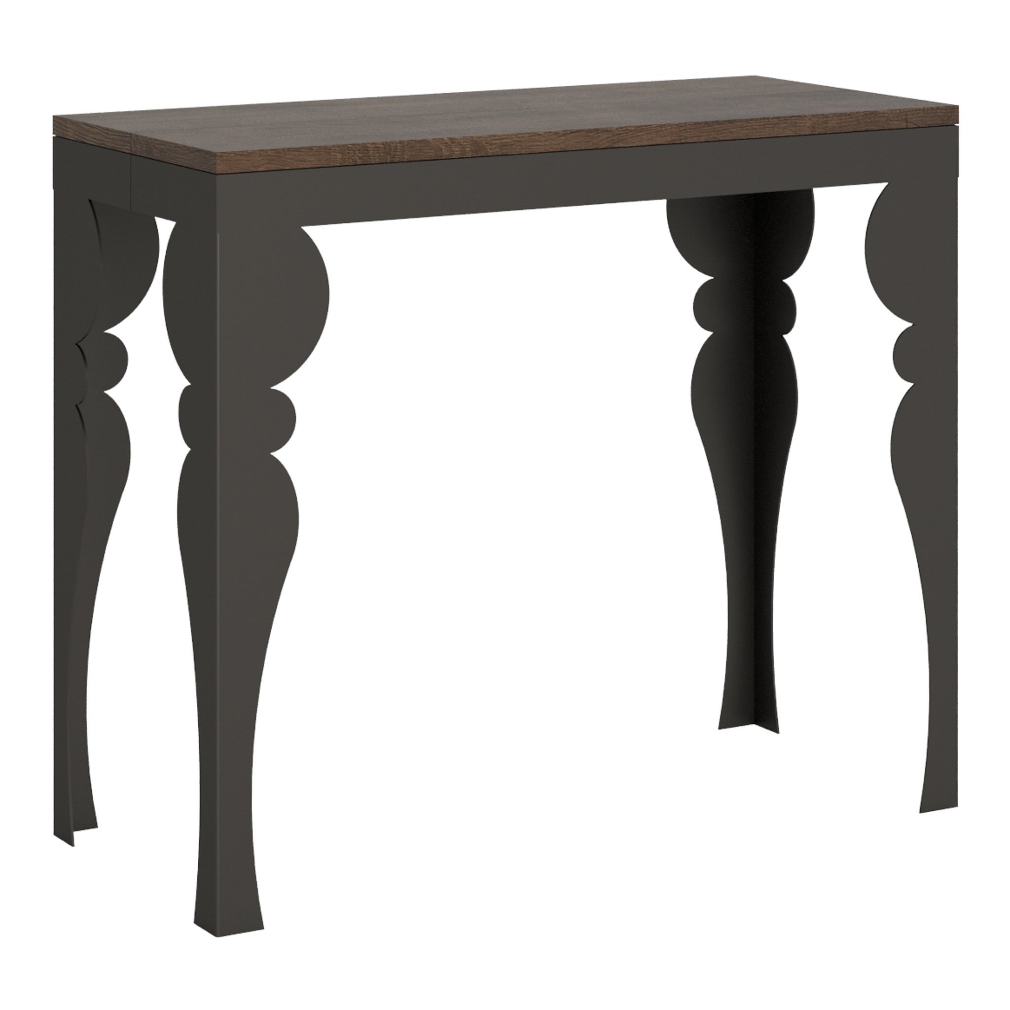 Mesa consola Paxon Evolution de nogal, 90x40 cm, extensible hasta 3 metros.