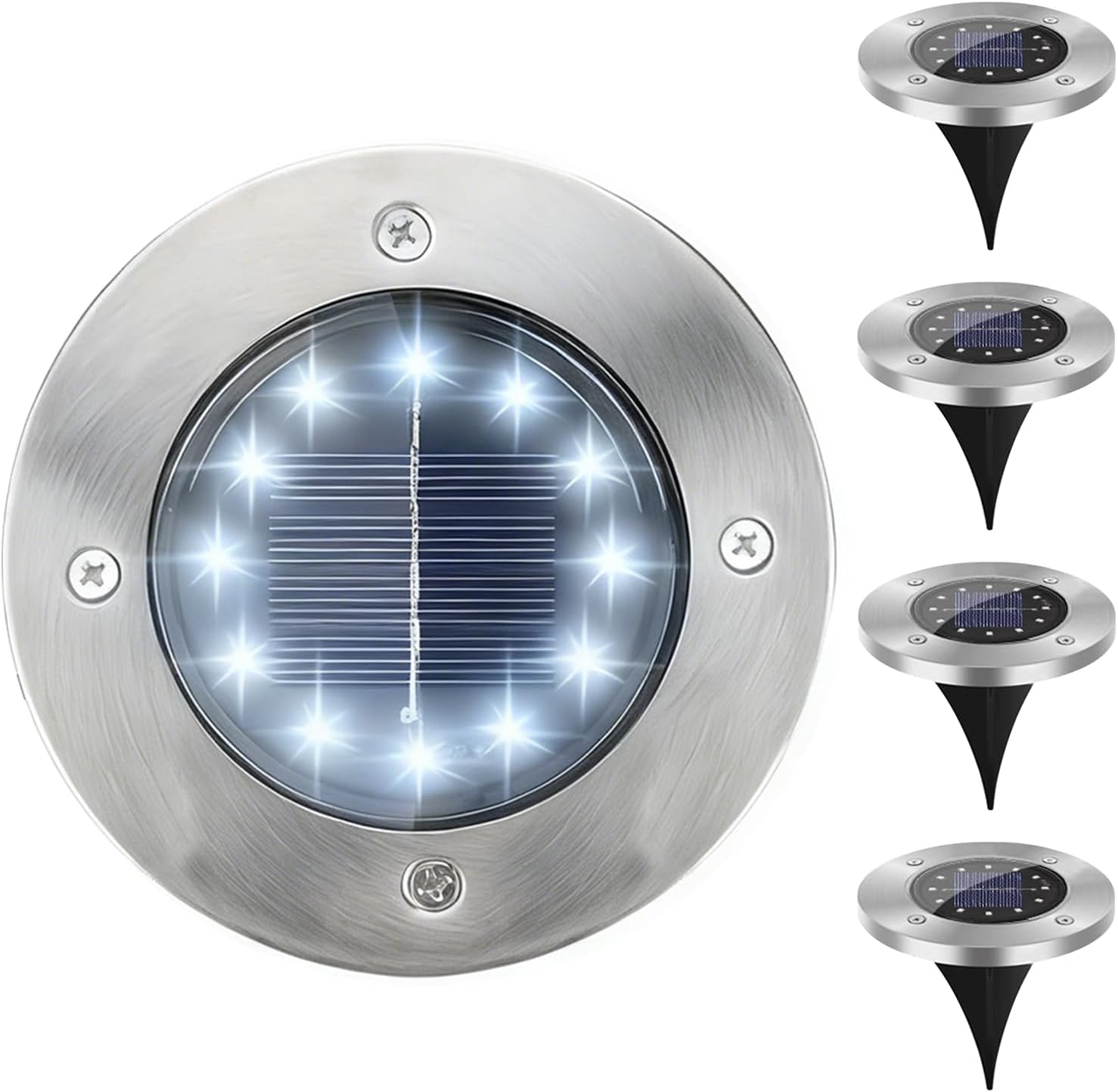 (Zestaw 4 sztuk) Wpuszczane lampy ogrodowe zasilane energią słoneczną | 8 żarówek LED, wodoodporność IP44, wpuszczane oświetlenie zewnętrzne, idealne