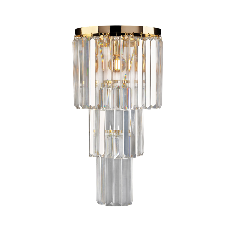 Applique in ferro e ottone dorato con strasss 2 luci H.51 - L.25 - P.13