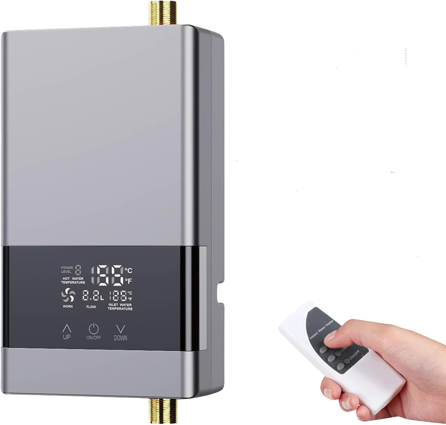 Podgrzewacz wody elektryczny przepływowy (220V 6000W) z pilotem i ekranem dotykowym LCD, odpowiedni do kuchni i łazienek, srebrny