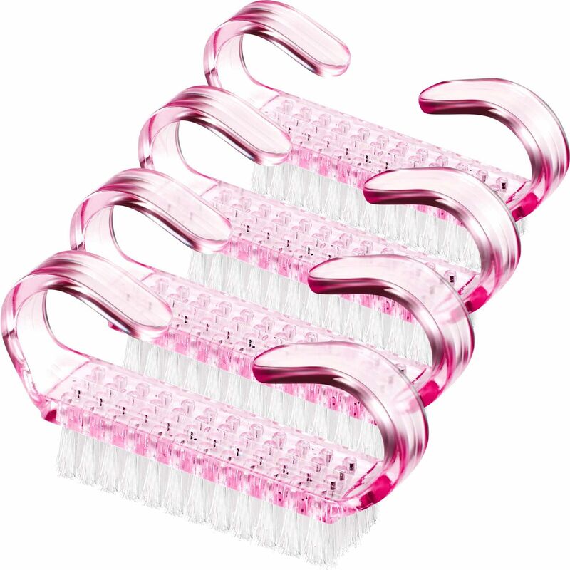 4-częściowa rączka do szczotki do paznokci, ręczna szczotka do szorowania i czyszczenia paznokci, plastikowa szczotka do paznokci, 6,5*2,2*1,2 cm (róż