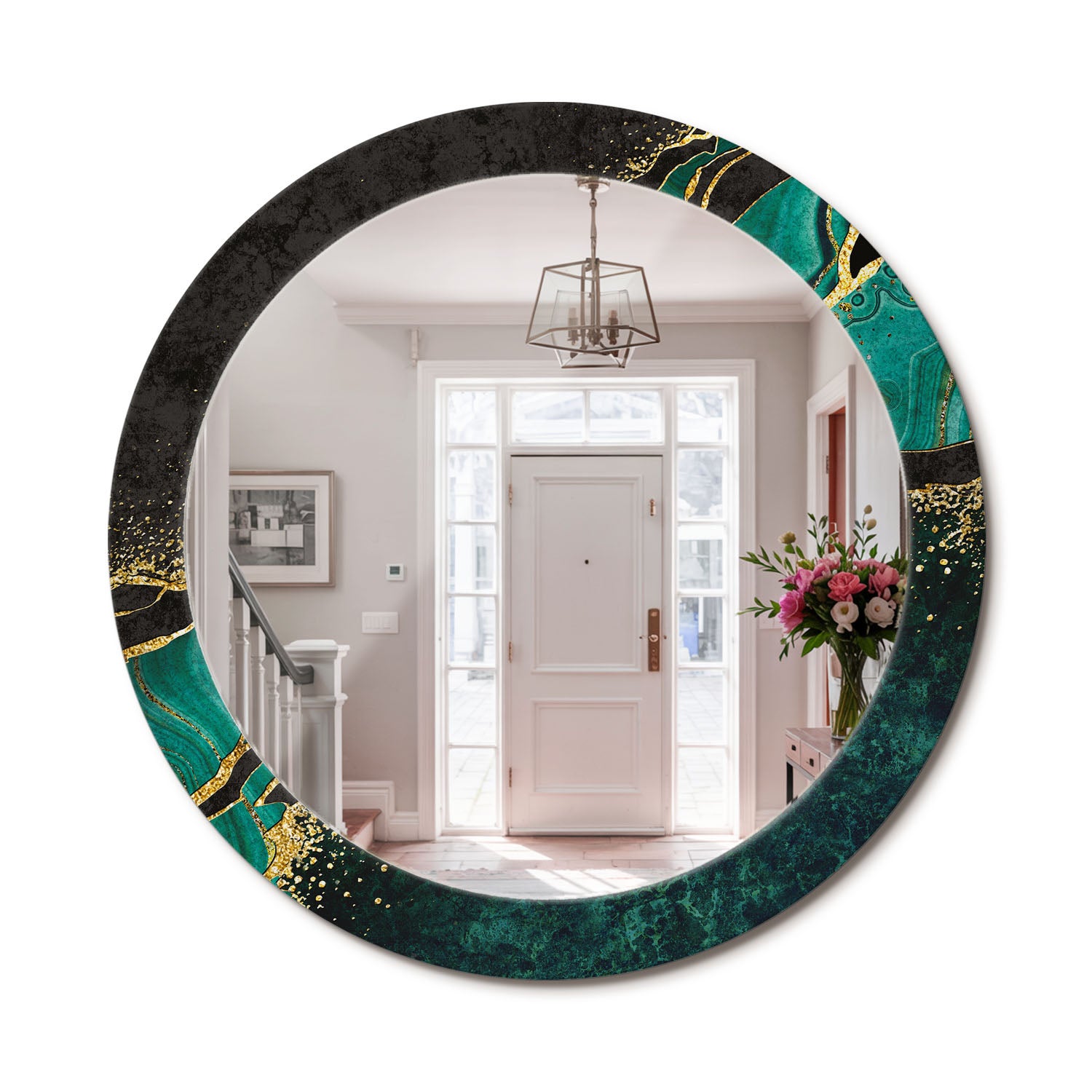 Lustro ścienne z ozdobną ramą szklaną i nowoczesnym wzorem Marmurowa zieleń - 80 cm - ArtPrintCave