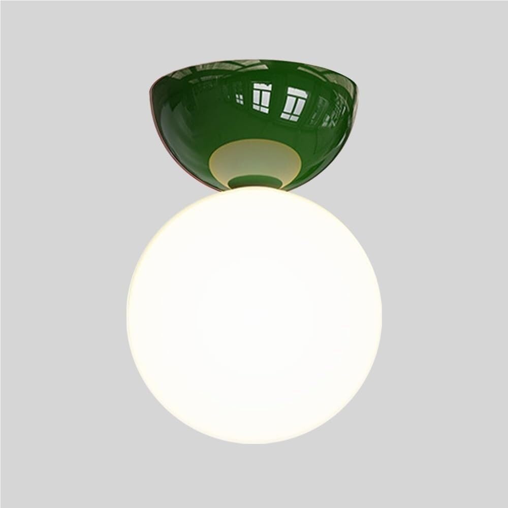Nowoczesna, półsztywna, zielona lampa sufitowa, klosz kulisty z mlecznobiałego szkła, żarówka E27, (Verde)