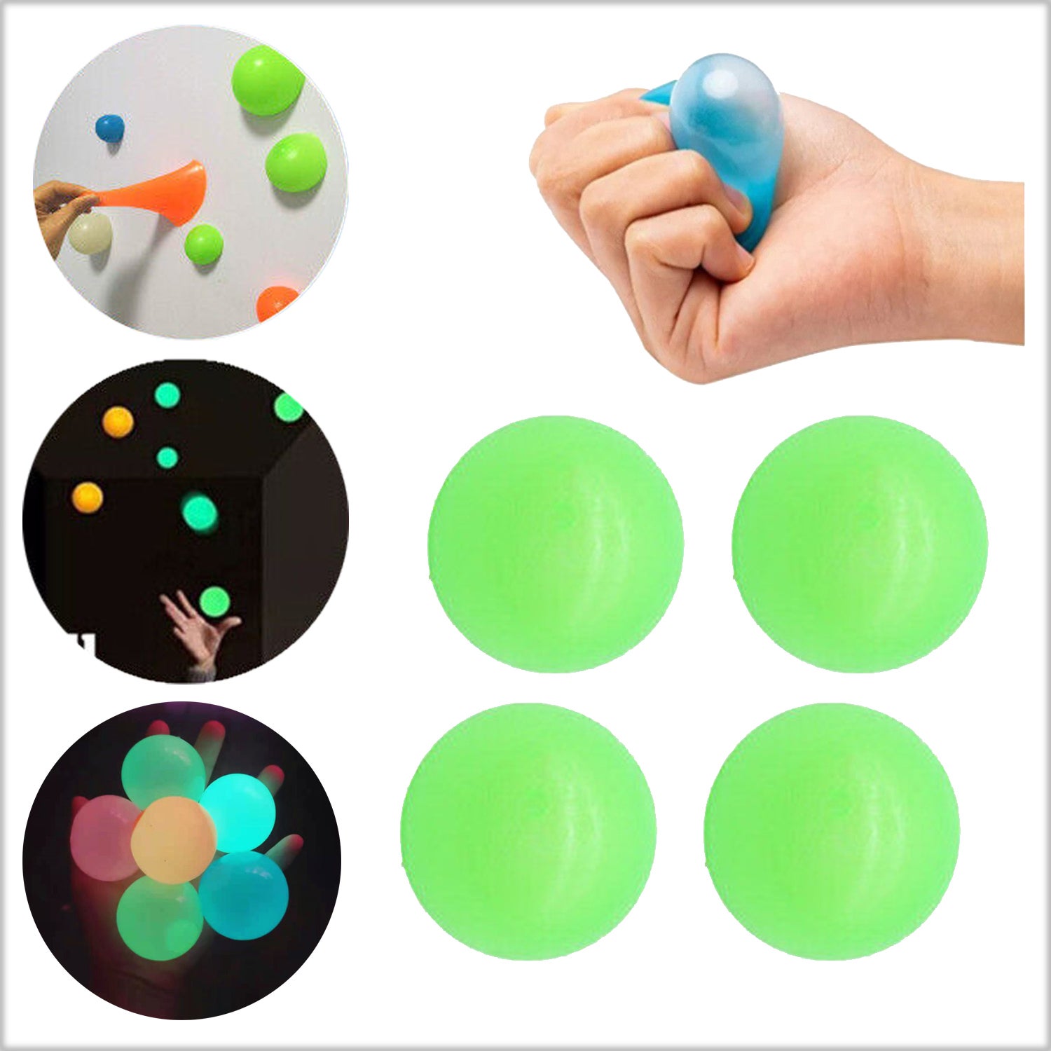 Zestaw 4 zielonych kul Dream Balls, lśniących i błyszczących, antystresowych dla rodziców i dzieci, grubość 4,5 cm