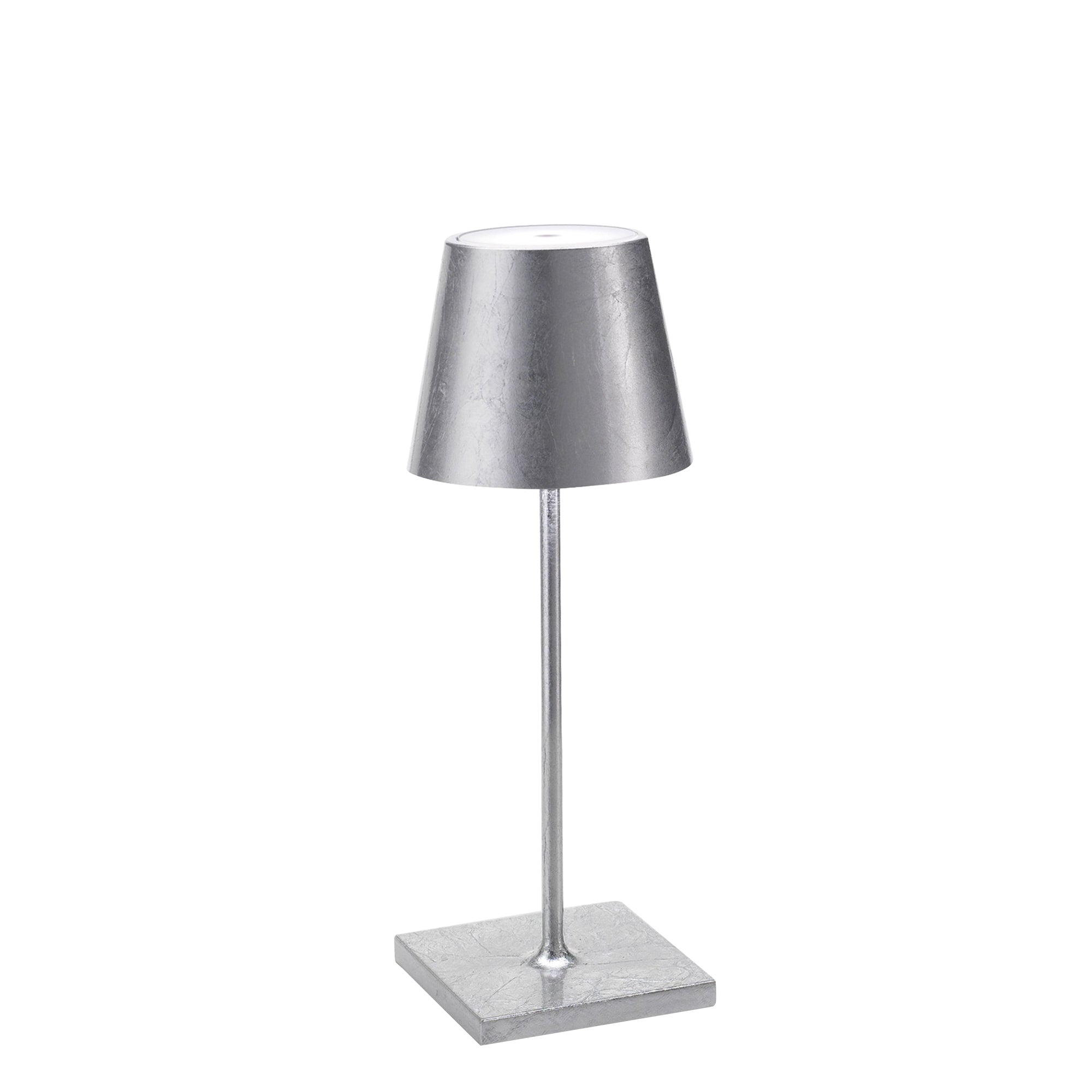 Lampa stołowa LED Zafferano Poldina Pro Mini Silver Leaf, ładowalna i ściemnialna, z czasem pracy na baterii do 12 godzin