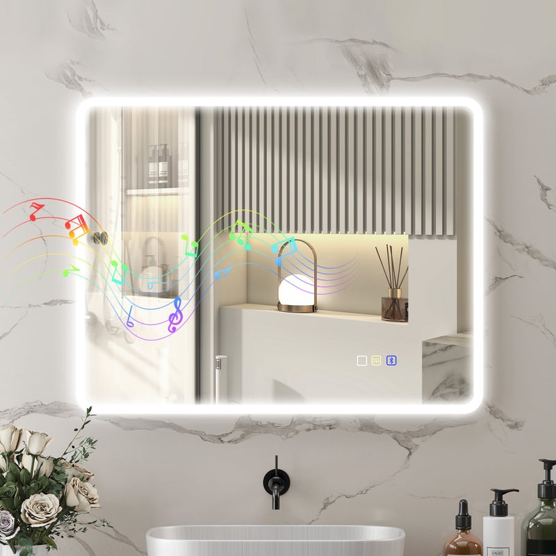 Lustro Łazienkowe LED z Bluetooth, Regulowanym Światłem i Funkcją Przeciwmgielną do Łazienki
