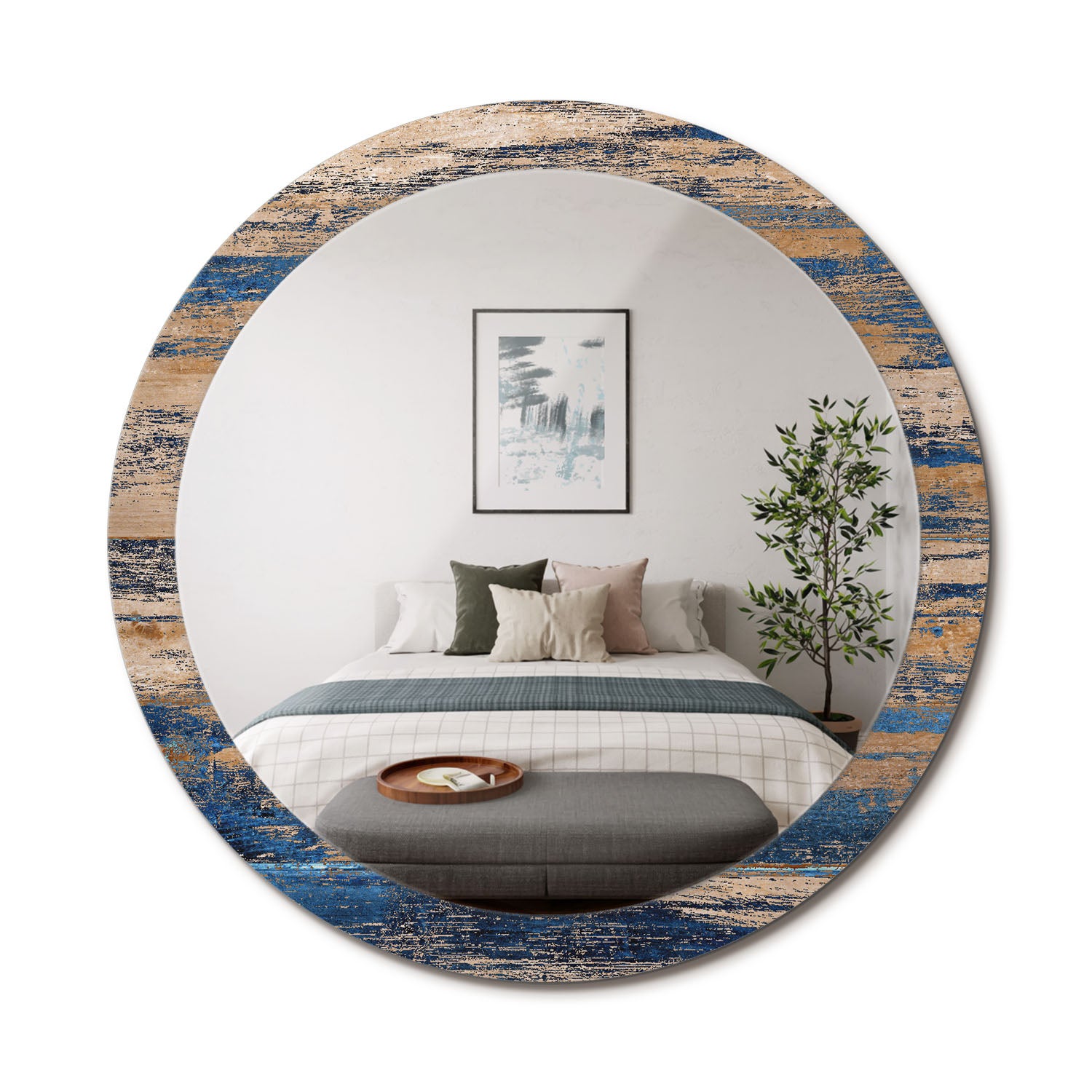 Okrągłe lustro z designerską ramą szklaną – dekoracja wnętrz Abstrakcyjne drewno - 90 cm - ArtPrintCave
