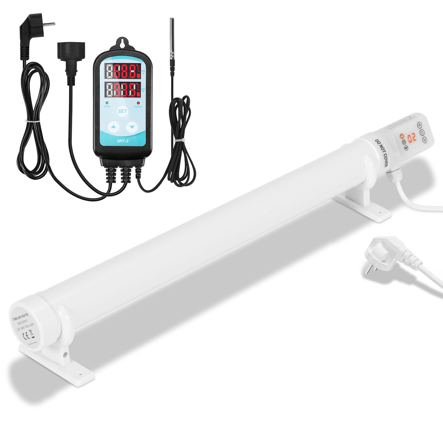 Elektryczny grzejnik rurowy 120 W do szklarni i hydroponiki, 640 mm, timer, cyfrowy regulator temperatury 3000 W w zestawie, biały