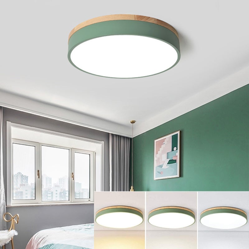 Plafon LED, Nowoczesny Okrągły Plafon Metalowy 24 W, 3 Temperatury Barwowe, do Salonu, Sypialni, Kuchni, Korytarza, Jadalni, 30 cm, Zielony