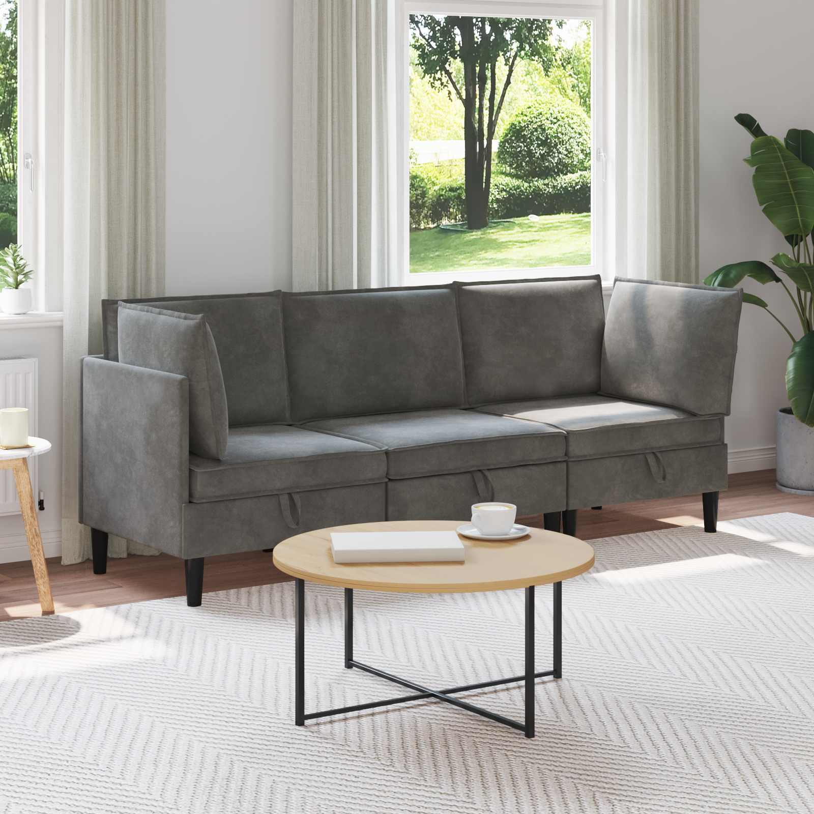 Zestaw mebli do salonu z poduszką 3 pcs ciemnoszary Welur vidaXL