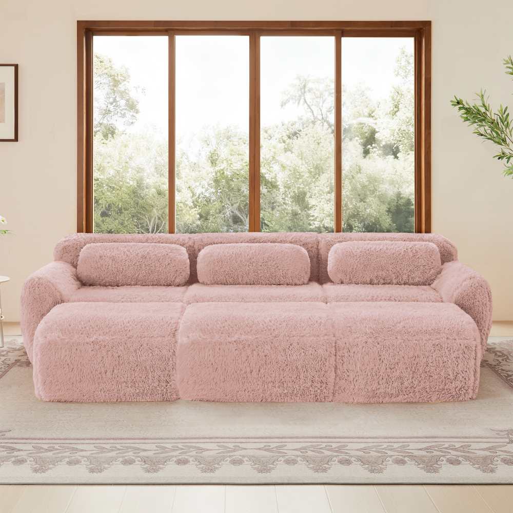 Modułowa sofa Cloud 3-osobowa bez oparcia z pufami, ultramiękka pluszowa tkanina, wygodna i przestronna do salonu