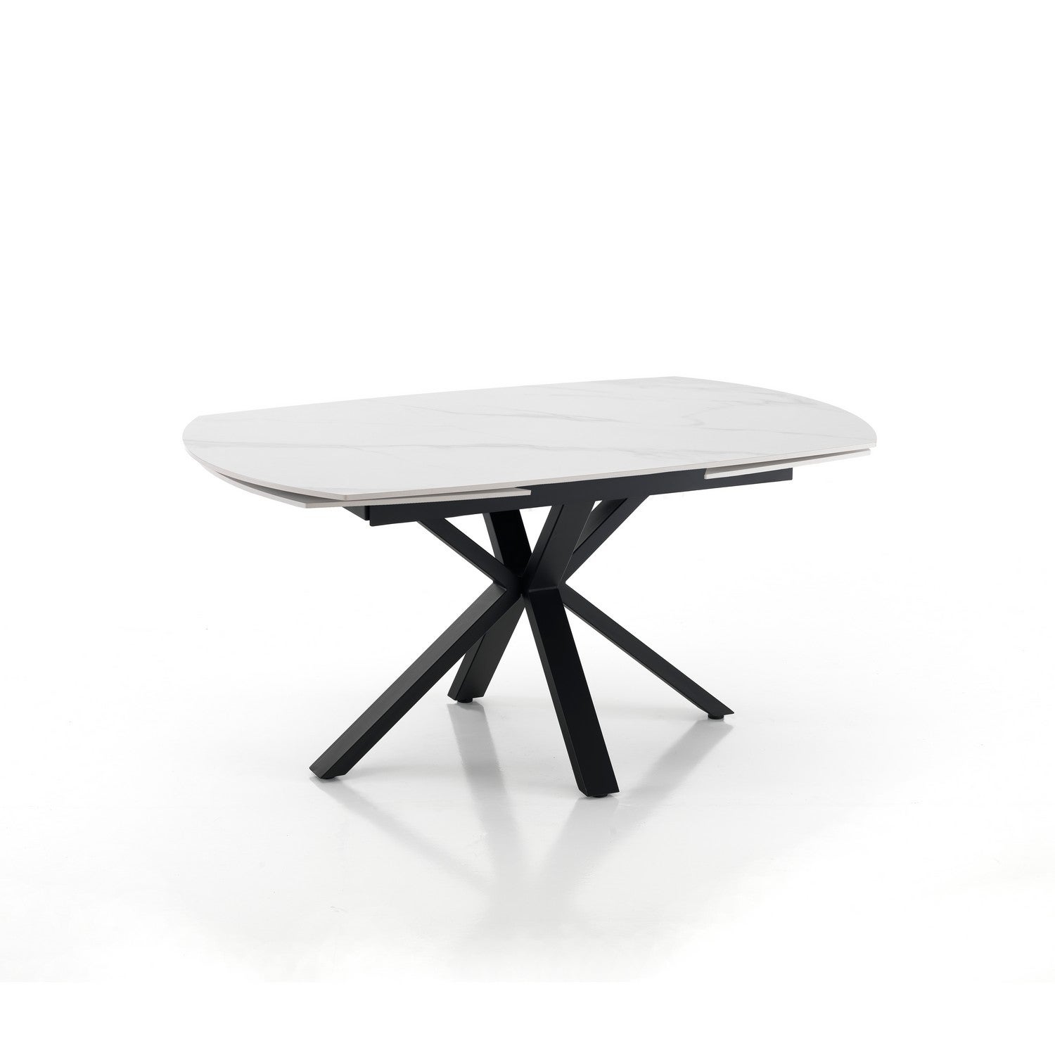 Rozkładany stół ZOE WHITE MARBLE z białego marmuru, ceramiki i czarnej struktury H75 W140/210 D90