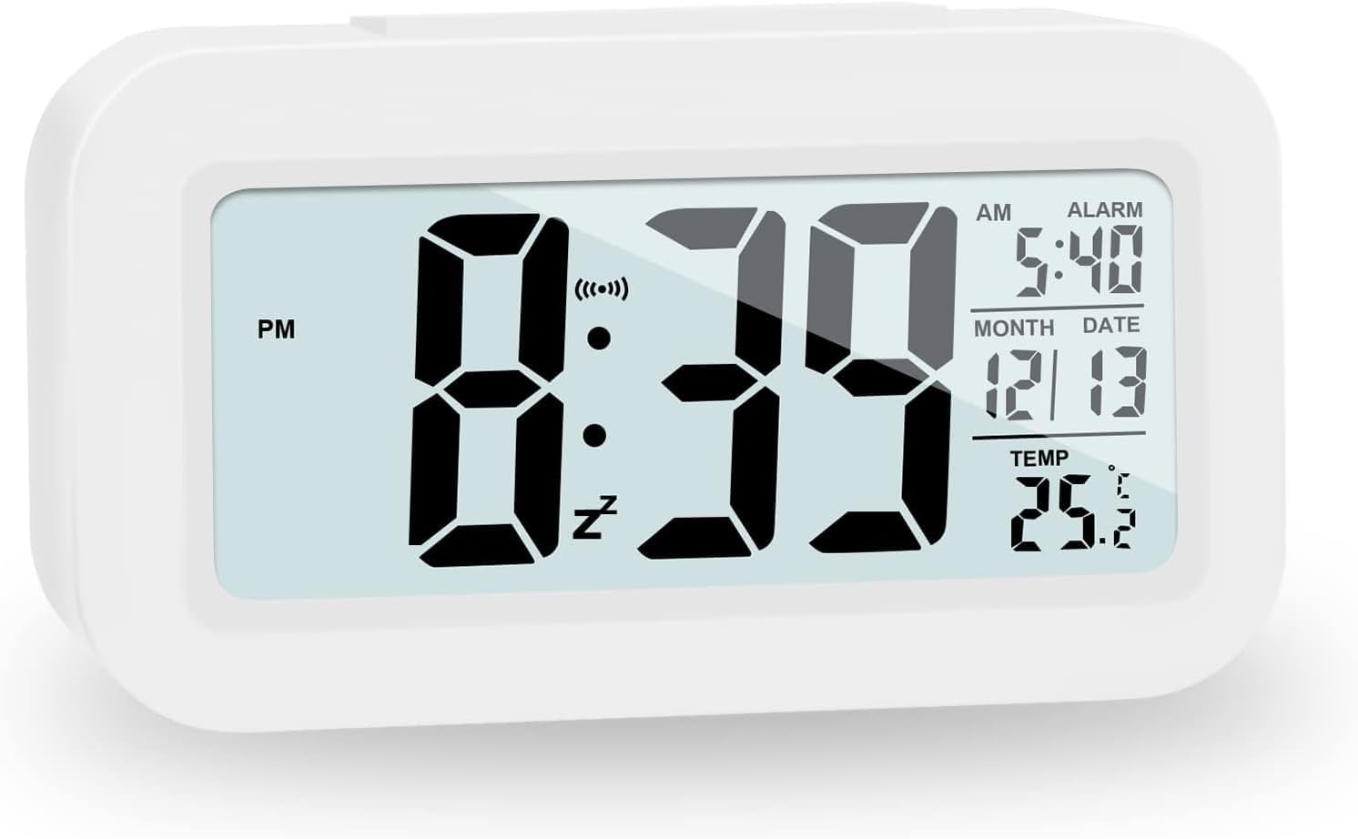 Cyfrowy budzik LCD, budzik podróżny z funkcją temperatury, daty i drzemki, nietykający zegar cyfrowy do sypialni, biura i użytku rodzinnego
