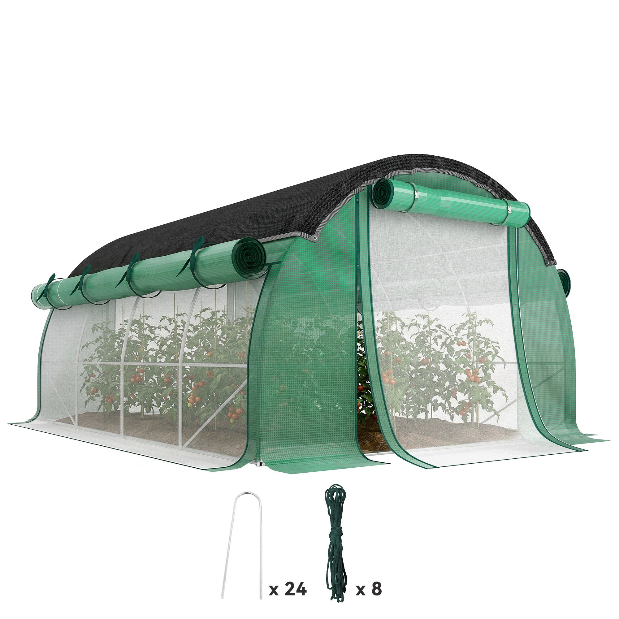 4 x 3 x 2 m poly tunel foliowy z sunshade net, rollable ściany boczne, plastik pokrowiec, stalowa rama, zielony