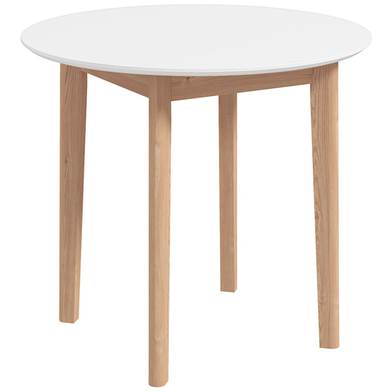 Stół jadalniany Stół kuchenny Okrągły stół, Skandynawski design, 75 cm x 75 cm x 76 cm, Biały + Naturalny
