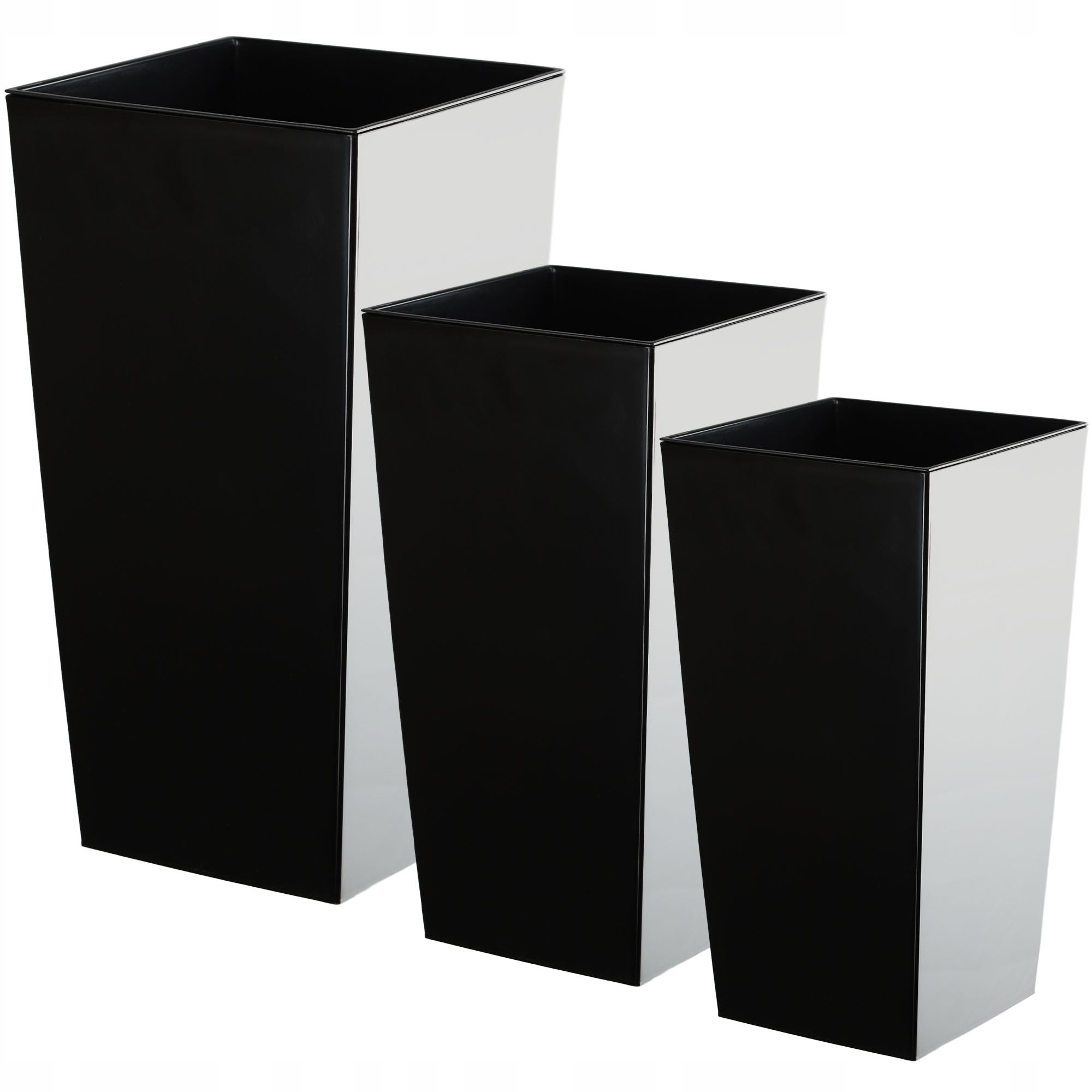 ZESTAW 3szt DONICZKA DONICA OGRODOWA + WKŁAD WYSOKA DUŻA CZARNA 47+57+68 cm