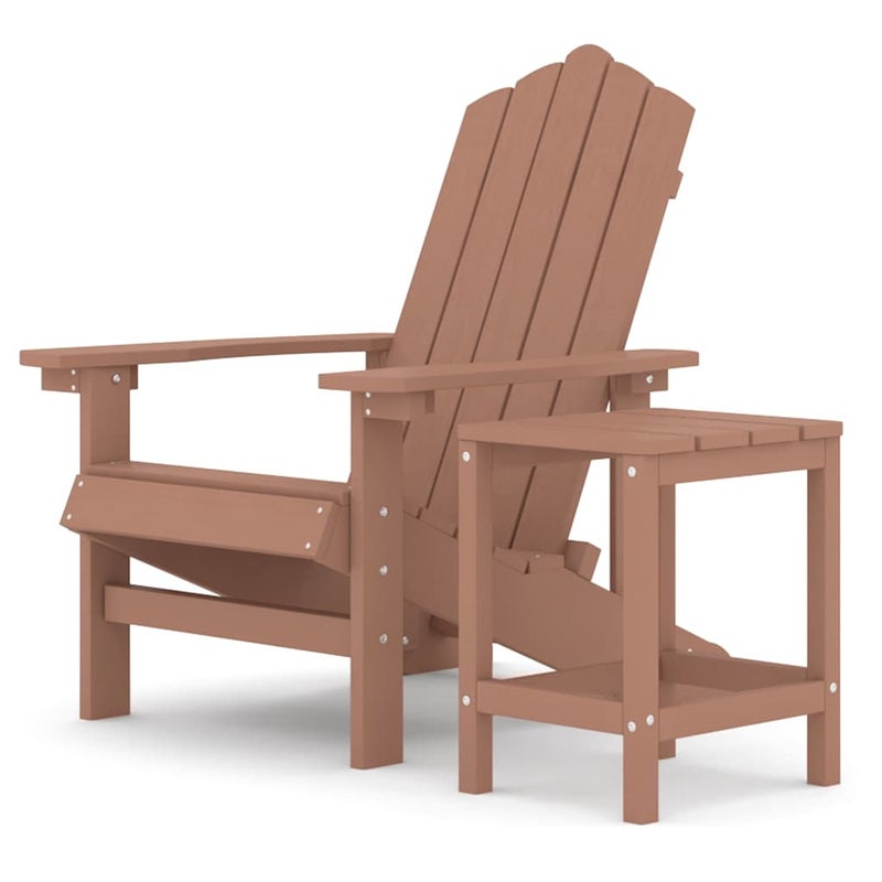 Krzesło Adirondack Ogrodowe HDPE ze Stolikiem Brązowe na Taras
