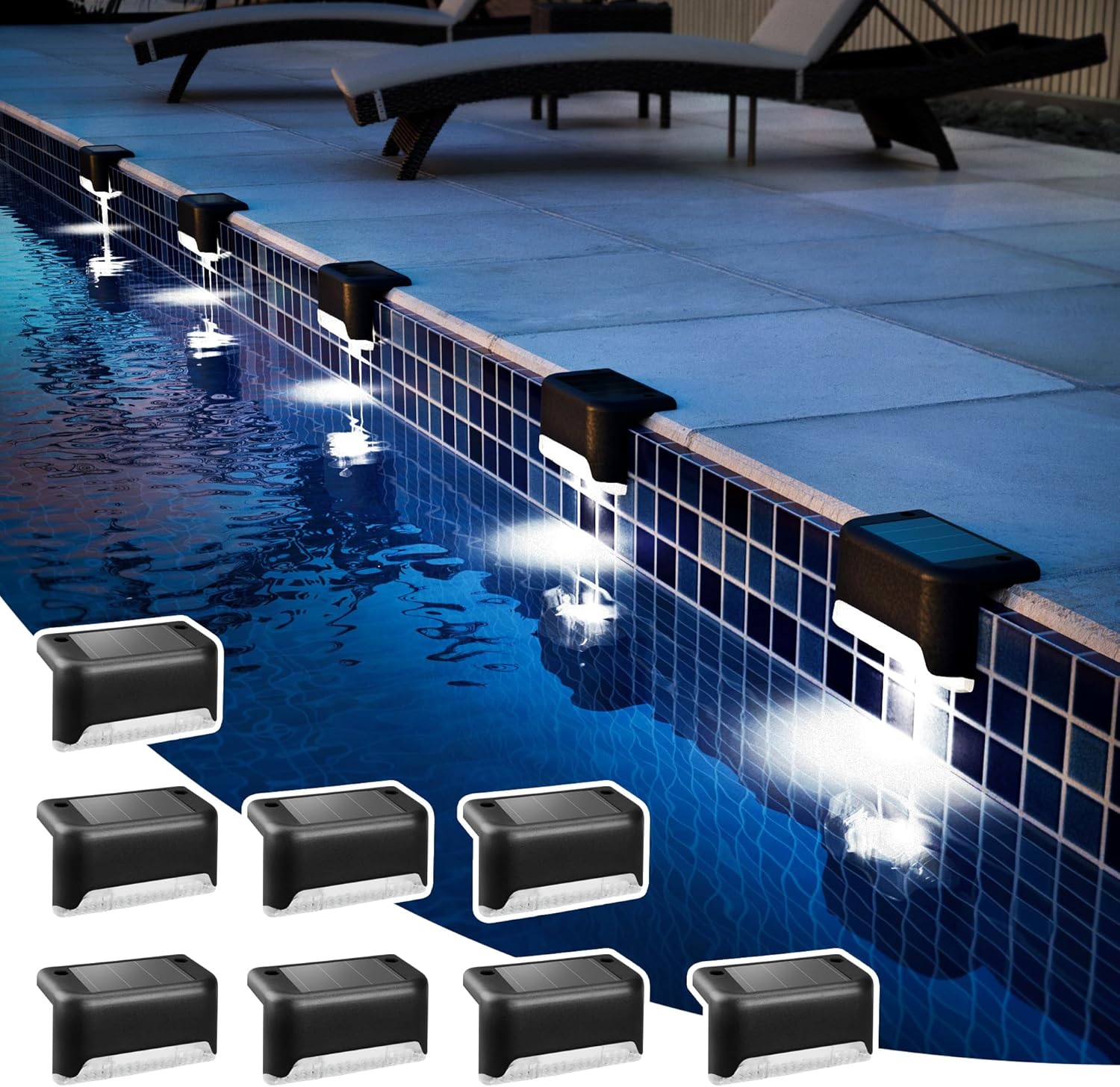 Lampa solarna, wodoodporna lampa solarna schodowa, lampa ogrodowa zewnętrzna, wodoodporna (chłodne białe światło), zestaw 8 sztuk