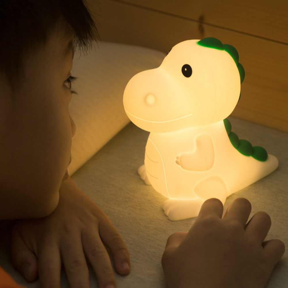 Lampka nocna LED w kształcie dinozaura z silikonu, 7 kolorów, ładowanie USB, lampka nocna dla dzieci, prezent urodzinowy