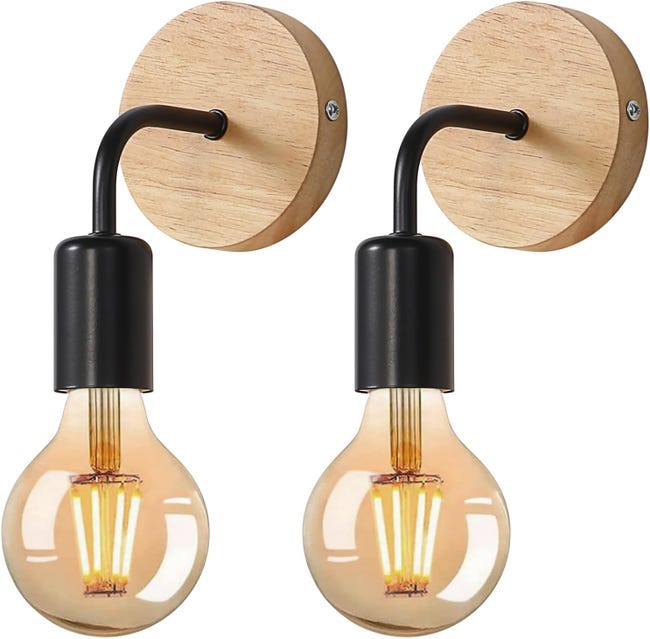 sztuki kinkietów w stylu vintage industrial, drewniana lampa ścienna, oświetlenie wewnętrzne E27 w stylu retro do sypialni, przedpokoju i salonu, cza