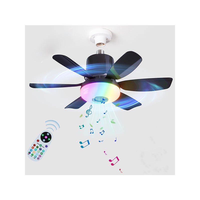 Mini wentylator sufitowy 4-w-1 (wentylacja/ściemnialne światło LED/głośnik Bluetooth/RGB) - 47 cm, 3 prędkości, pilot, E27