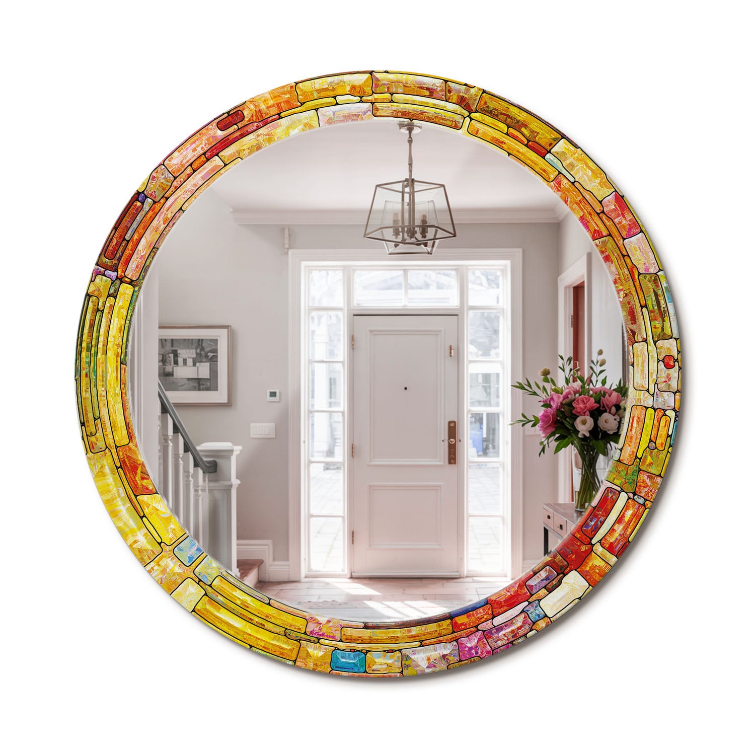 Dekoracyjne lustro ścienne z printem na szkle hartowanym Kolorowy witraż - 80 cm - ArtPrintCave