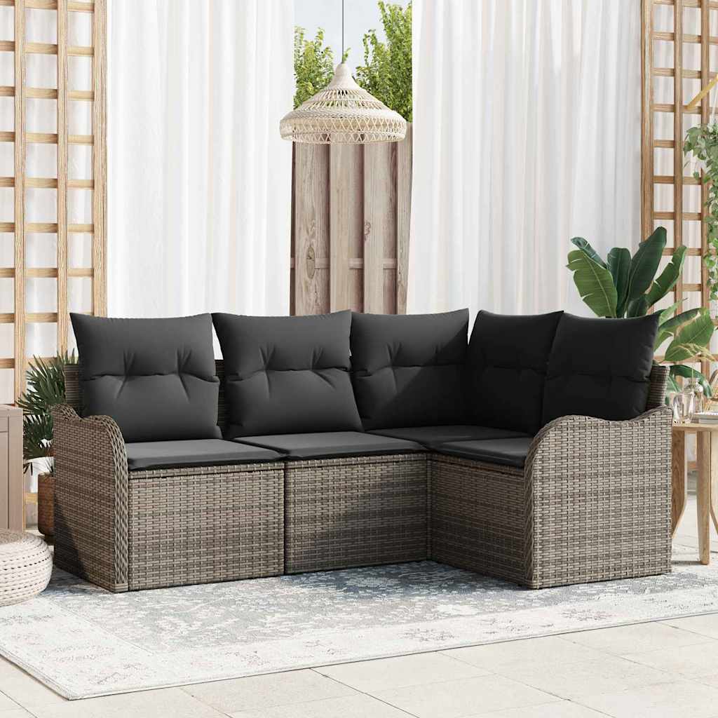 Zestaw Sof na Ogród z przechowywaniem 4 pcs Szary polirattan vidaXL