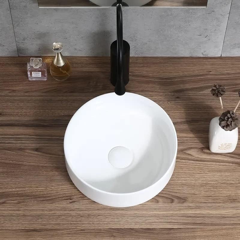 Umywalka nablatowa okrągła - ceramiczna - wymiary: Ø36 x 12 cm - biała