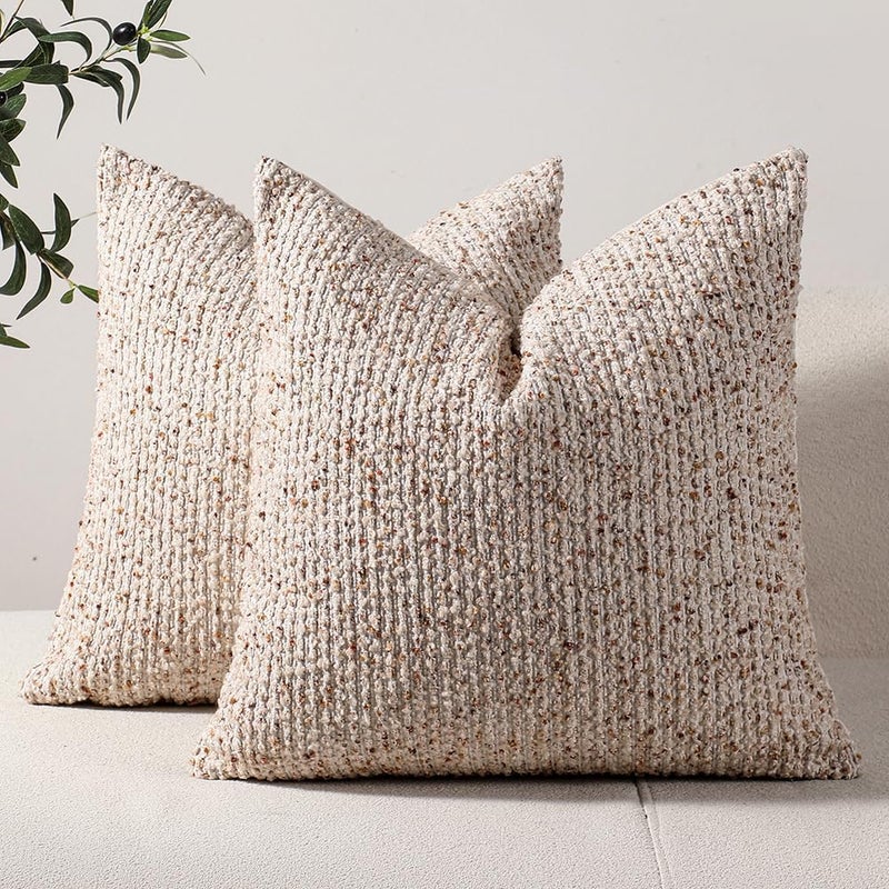 Poszewki na poduszki w paski 45x45 cm, zestaw 1 sztuki, teksturowany beż, szykowne, nowoczesne, w stylu boho, rustykalnym, dekoracyjne na sofę.