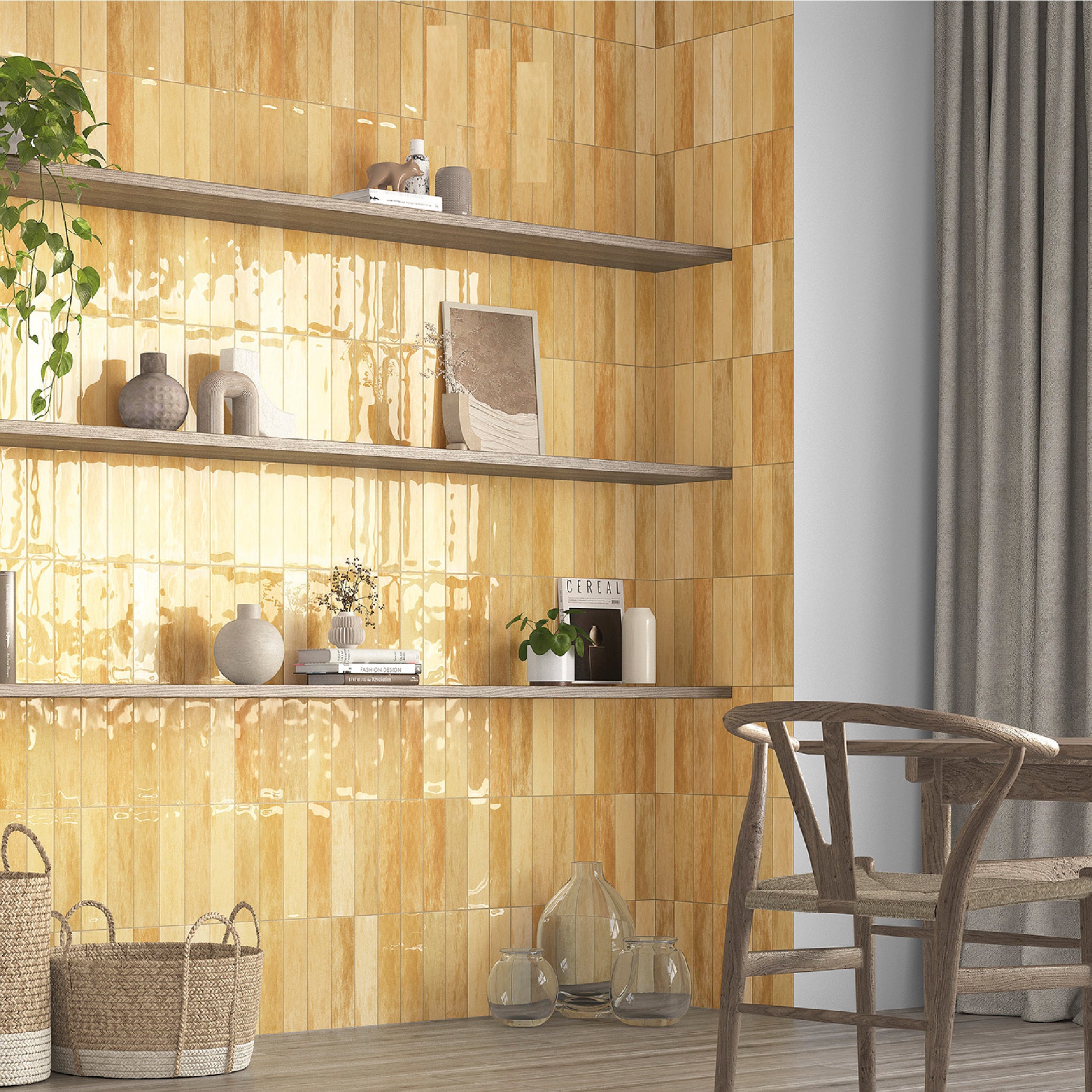 Płytki do wnętrz i na zewnątrz. Porcelanowa płytka z serii Premium Zellige Ochre 7x28cm