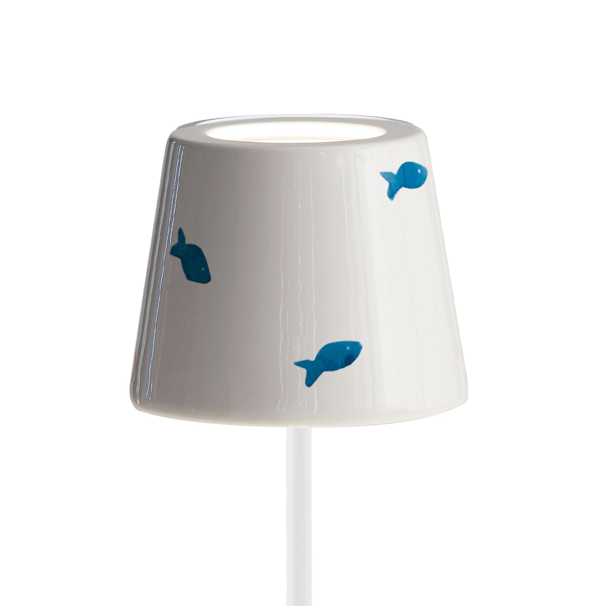Zafferano Ceramiczna nakładka na lampę Poldina, ceramika, ø 130x100 mm, wzór w niebieskie rybki na białym tle