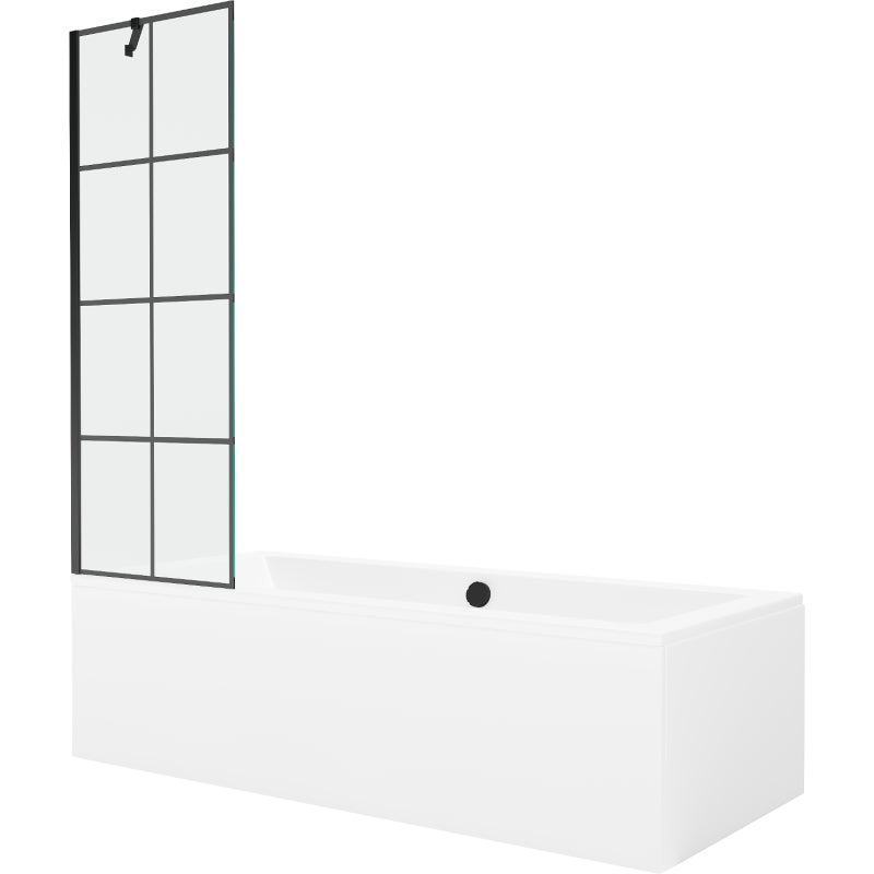 Mexen Cube wanna prostokątna 170 x 80 cm z obudową i parawanem 1-skrzydłowym 60 cm, czarny wzór - 550517080X9506007077