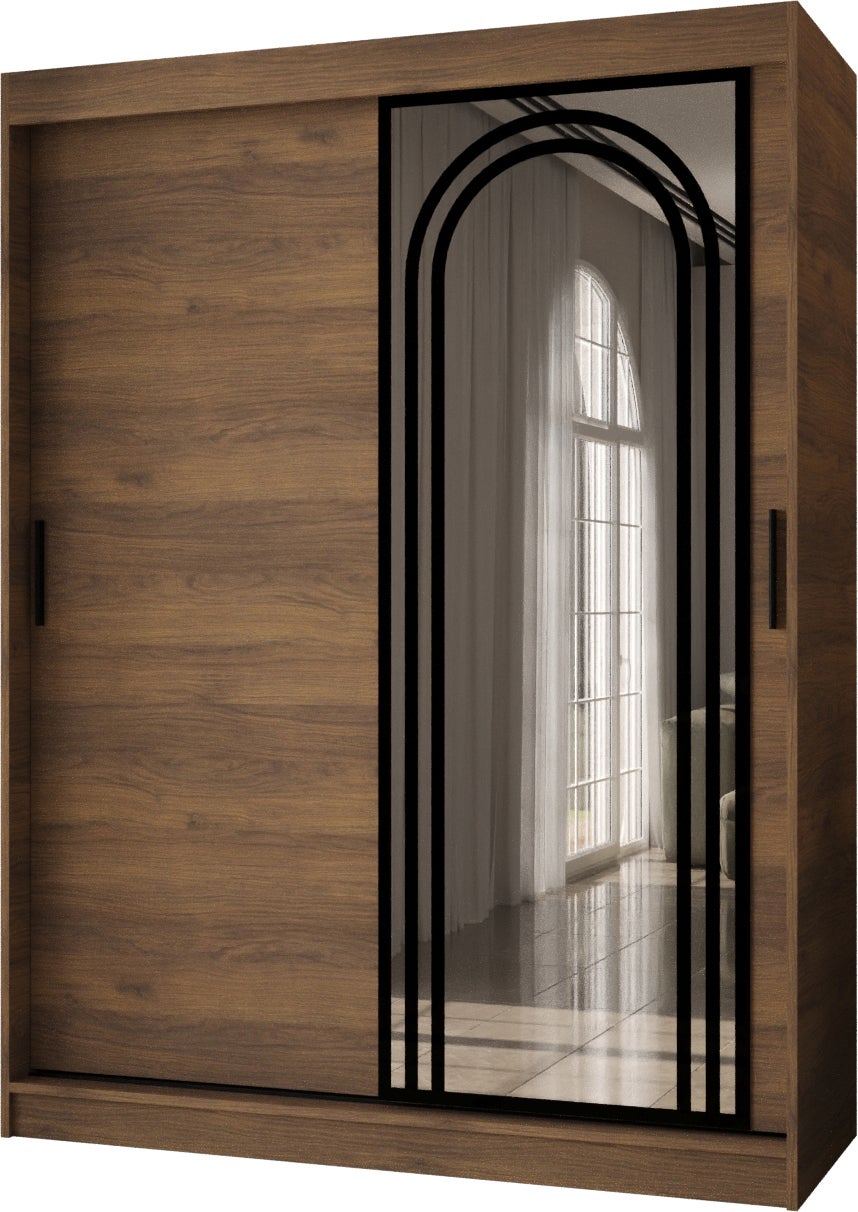 Szafa przesuwna z lustrem VIGO 150 x 62 x 200 orzech + u. czarny