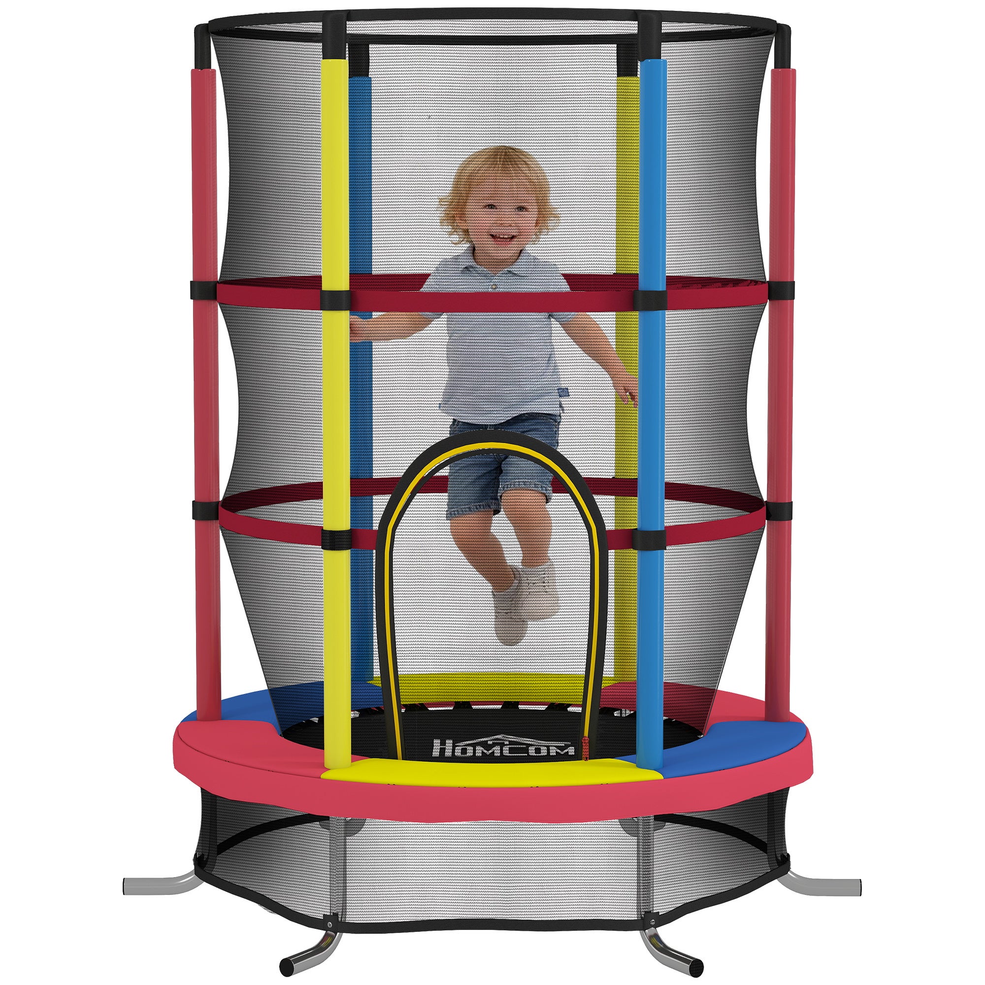 Trampolina dla dzieci w wieku 3-6 lat z siatką zabezpieczającą, bez sprężyn, Ø160x190 cm, wielokolorowa