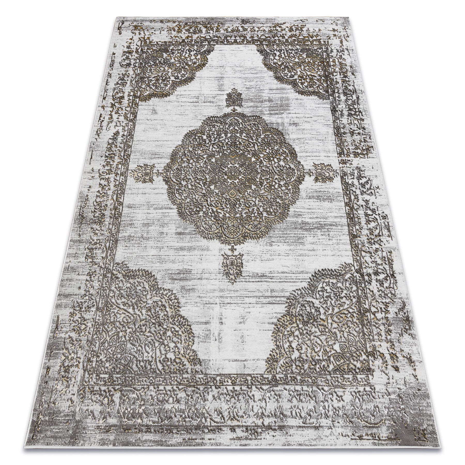 Dywan LIRA E1468 Rozeta, strukturalny, nowoczesny, glamour - szary / złoty 80x150 cm