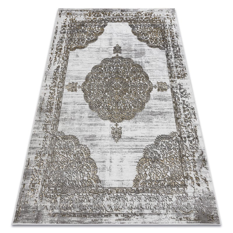 Dywan LIRA E1468 Rozeta, strukturalny, nowoczesny, glamour - szary / złoty 80x150 cm