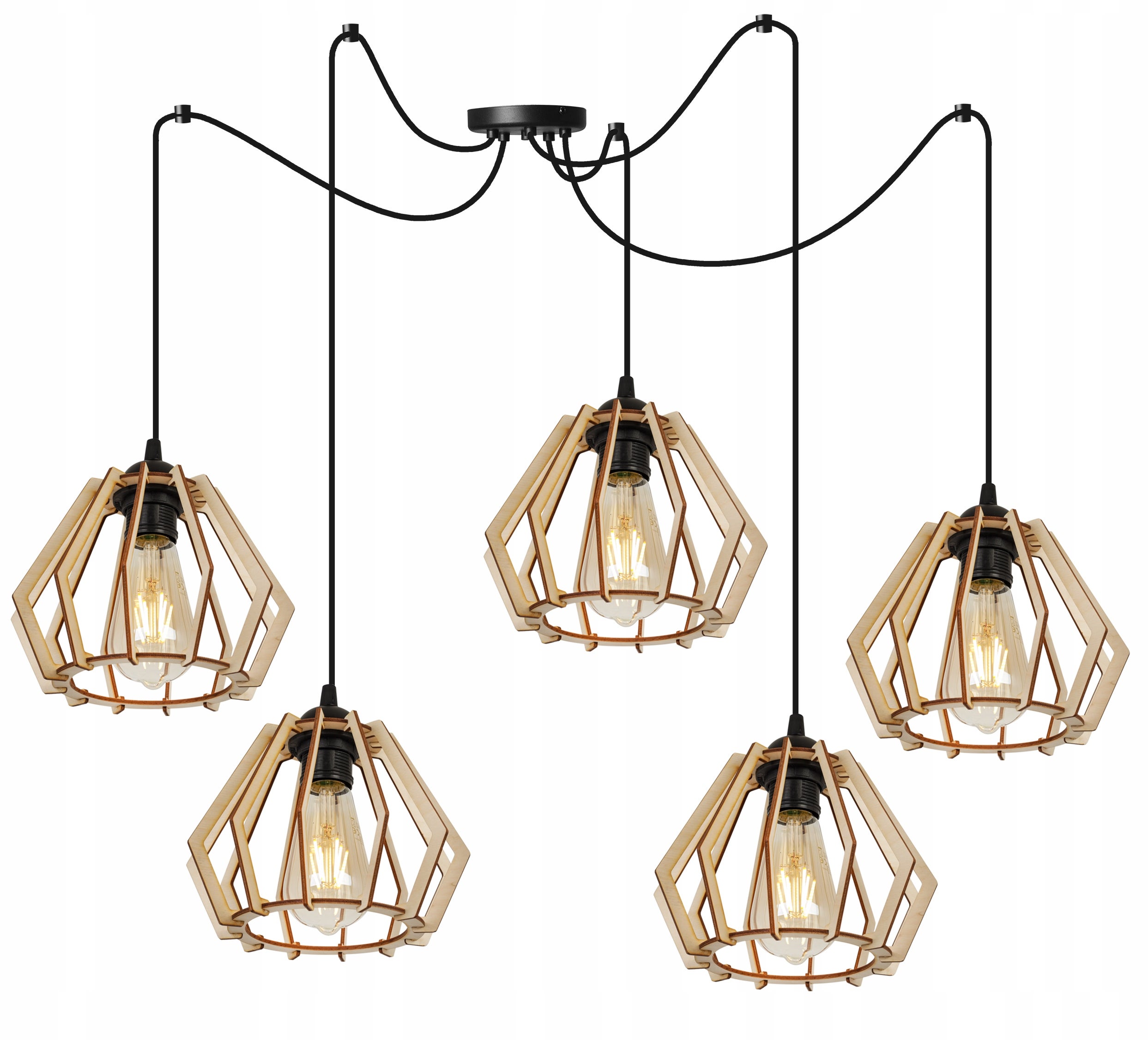Lampa sufitowe wisząca Light Home LH Timber Spider 5x E27 60W klosz drewno diament naturalny/czarny