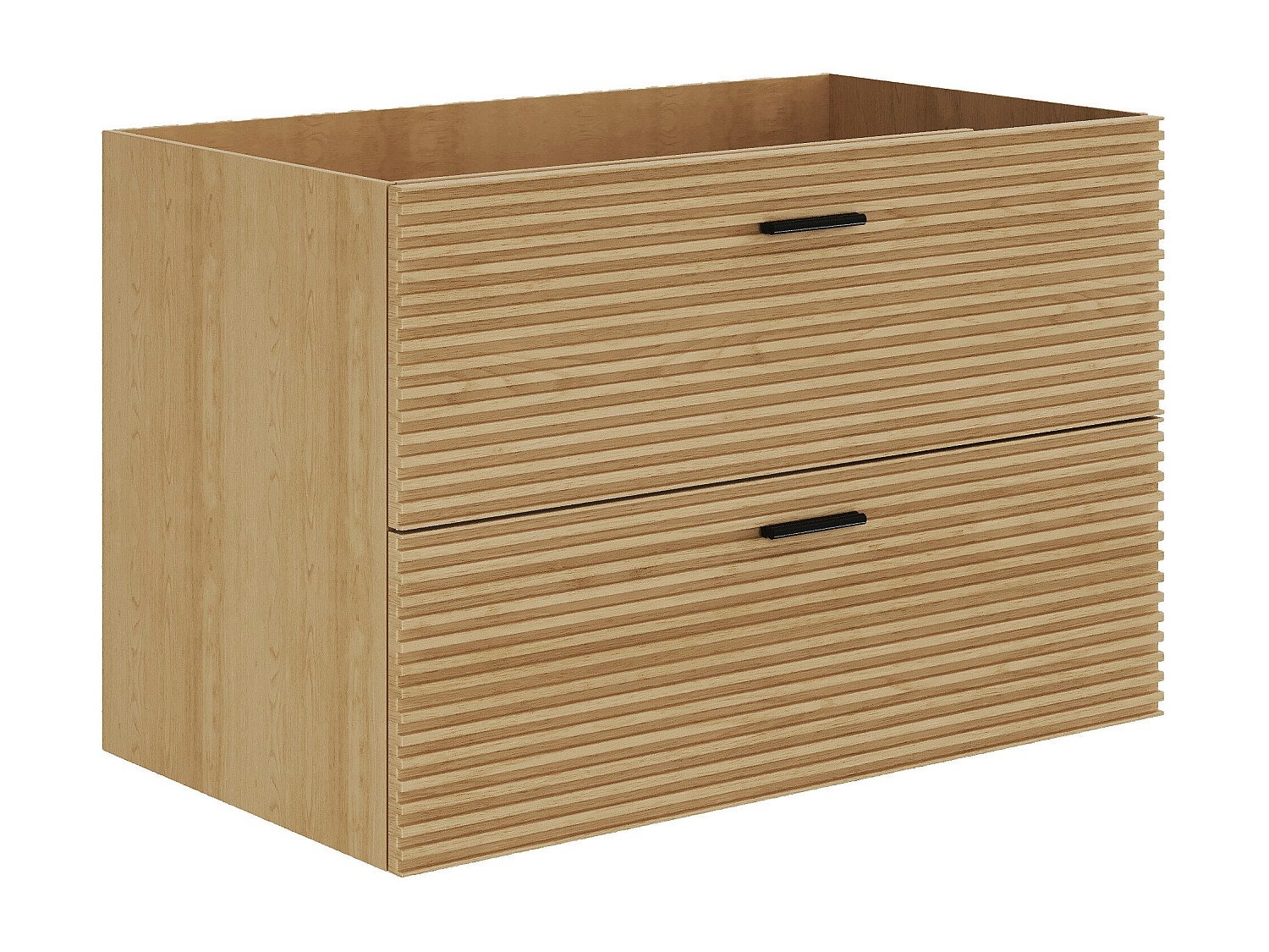 Szafka pod umywalkę na nóżkach z prążkowanym frontem - 2 szuflady - Jasne drewno - 80 cm - SARONE