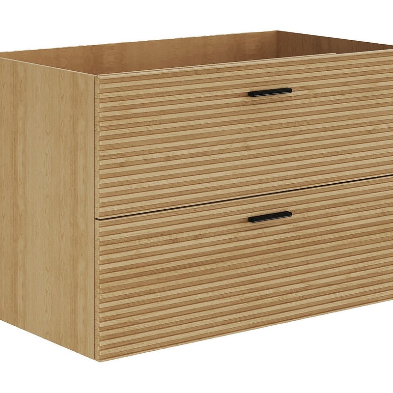 Szafka pod umywalkę na nóżkach z prążkowanym frontem - 2 szuflady - Jasne drewno - 80 cm - SARONE