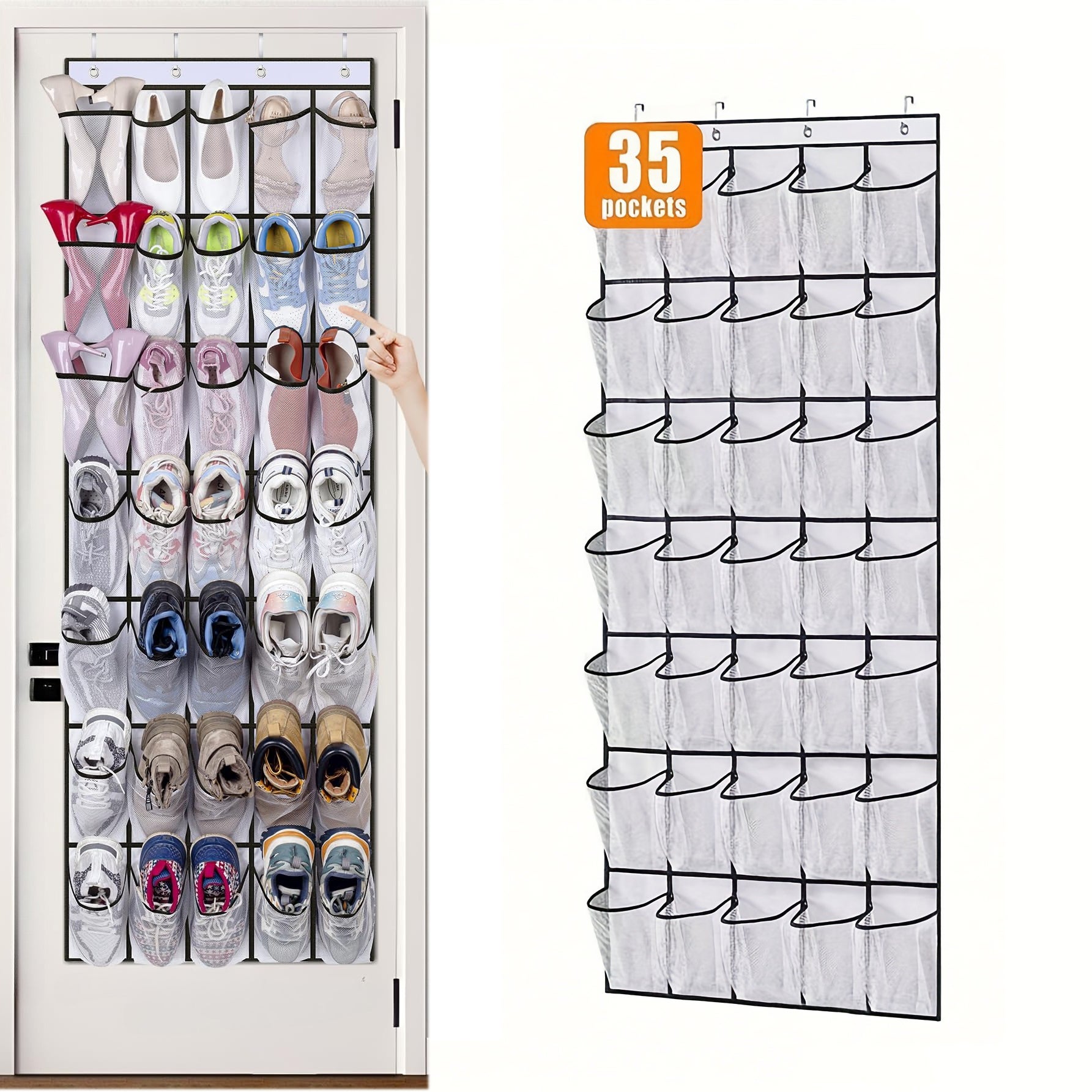 Organizer na buty zawieszany na drzwiach, 35 kieszeni, z kieszeniami z siatki, wisząca torba na buty o dużej pojemności