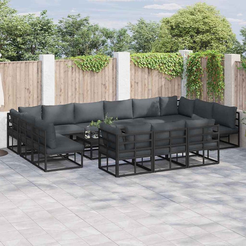 Zestaw Sof na Ogród z poduszką 13 pcs Czarny Aluminium vidaXL