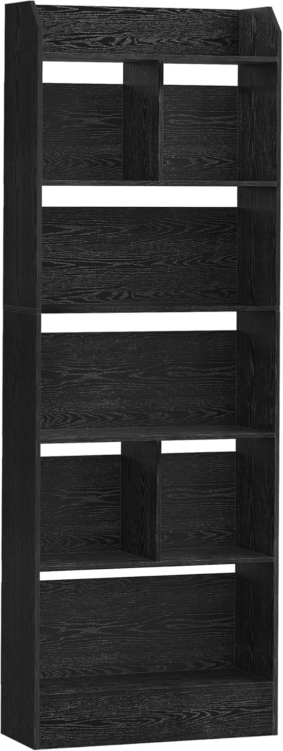 Regał biblioteczny z 6 półkami, wolnostojący organizer ekspozycyjny z 8 przegrodami, do biura, salonu i sypialni, 24 x 60 x 170 cm, Czarny