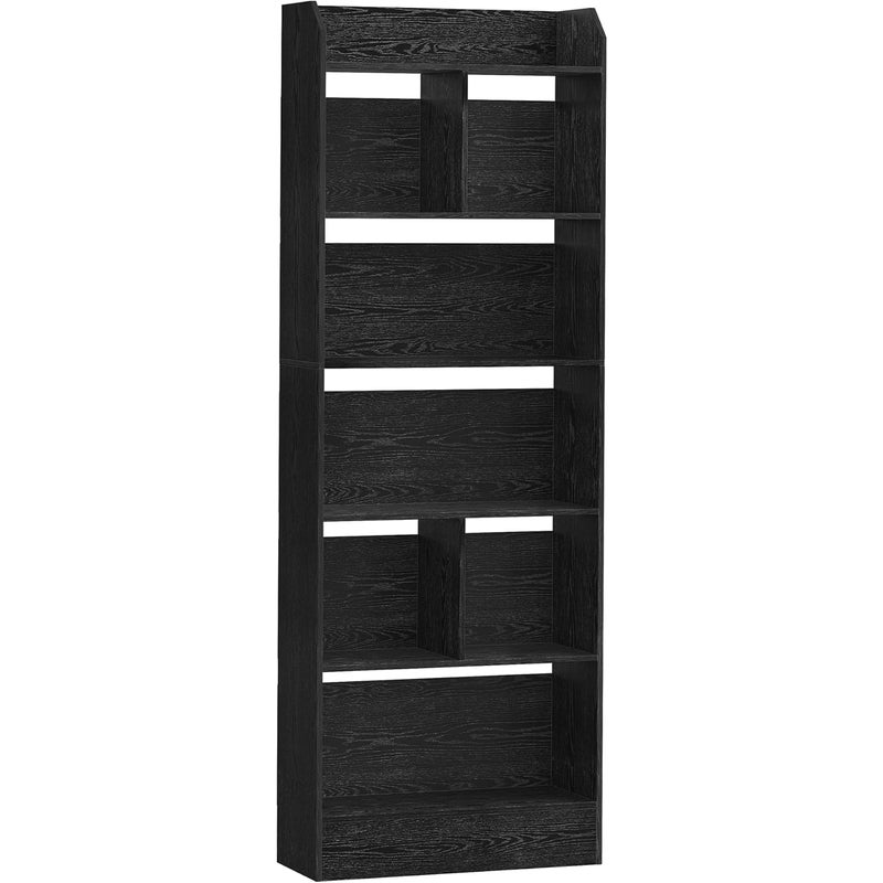 Regał biblioteczny z 6 półkami, wolnostojący organizer ekspozycyjny z 8 przegrodami, do biura, salonu i sypialni, 24 x 60 x 170 cm, Czarny
