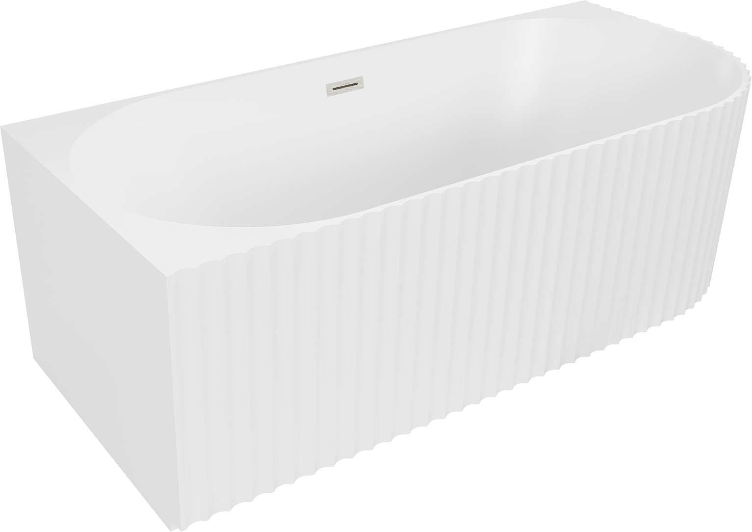 Mexen Gia wanna wolnostojąca narożna ryflowana lewa 150 x 75 cm, biała mat, przelew nikiel szczotkowany - 52701507501L-97
