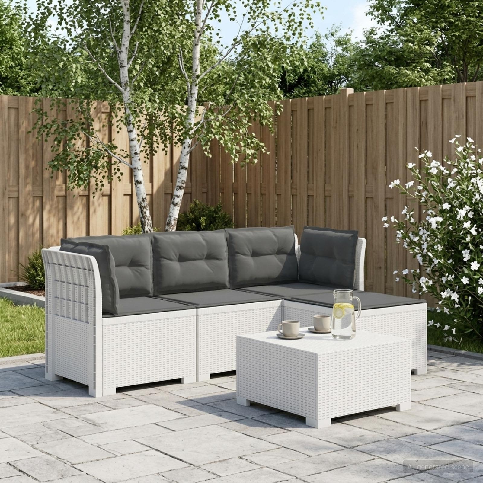 Sofa ogrodowa dla 4 osób z poduszkami w stylu rattanowym PP vidaXL
